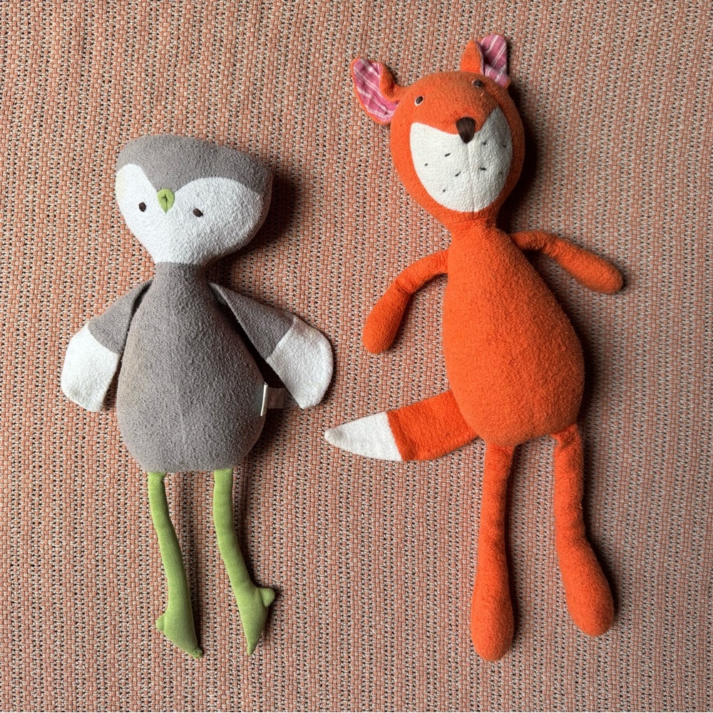 Charming Well-Loved Plush Owl and Fox Duo by Hazel Village - Picture 2 of 7
